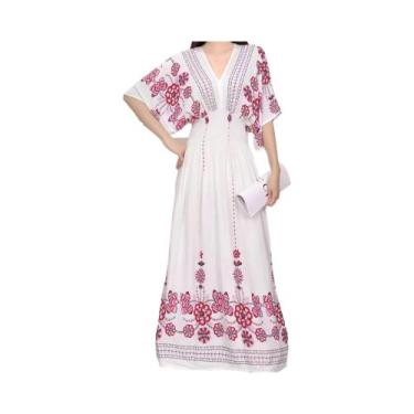 Imagem de Vestido Midi Vintage Boêmio Floral Para Mulheres Com Decote Em V E Cin