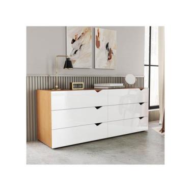 Imagem de Cômoda de Quarto Porto c/ 6 Gavetas Freijo/Branco - Politorno, Freijó 