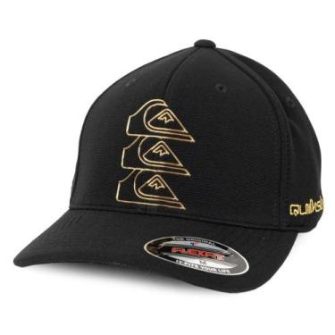 Imagem de Boné Quiksilver Flexfit Chrome Three Logo Black, M, Preto