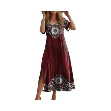 Imagem de Vestido Feminino plus Size De Verão Com Decote V E Estampa De Borbolet