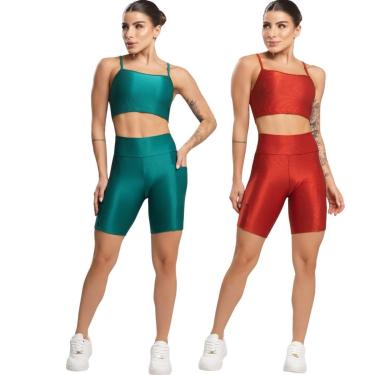 Imagem de KIT 2 Conjunto Fitness Top e Bermuda Com Bolso Bella Fiore Academia Treino Moda Feminin...