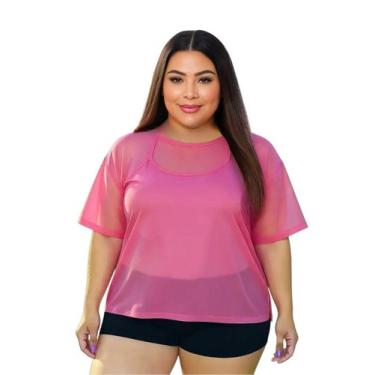 Imagem de Blusa Tule Feminina Fitness Academia PLus Size Rosa Pink - Sunset Conc