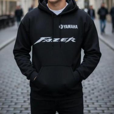 Imagem de Blusa de Frio Moletom Fazer Yamaha Casa Canguru Unissex, Preto, GG