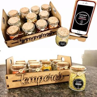 Imagem de Porta Temperos Kit C/12 Potes de Vidro 100ml Tampa de Rolha de Cortiça