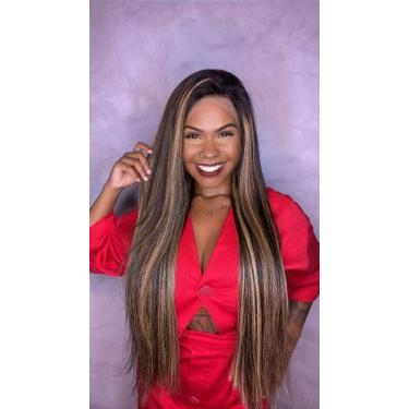 Imagem de Peruca Lace Front Cabelo Humano Carolina - 80cm - Mechas Loiro - Cia d