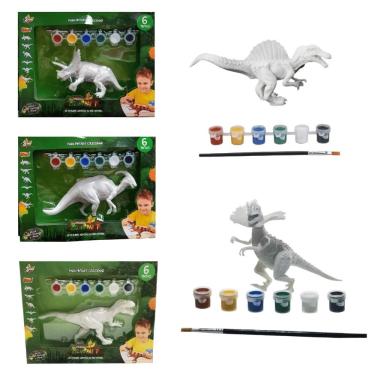 Imagem de Kit de Pintura Infantil Dino Paint com Dinossauro para Colorir 6 Tintas e Pincel Zoop Toys