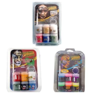 Imagem de 3 Kit Tinta Pintura Facial Festa Aniversario Crianças - Rostinho Pinta