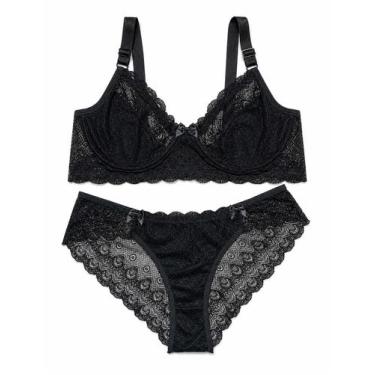 Imagem de Conjunto De Lingerie Plus Size Calcinha e Sutiã Sem Bojo De Renda Sexy