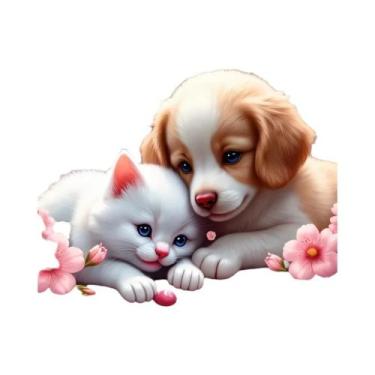 Imagem de Kit De Arte Floral Com Cães Para Pintura Diamante Completa, Mosaico Qu