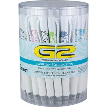 Imagem de PILOT G2 Fashion Collection Canetas brancas recarregáveis e retráteis, ponta fina, cores sortidas de aderência/tinta, banheira de 36 (8037)