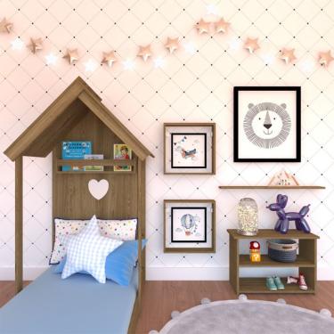Imagem de Conjunto de Cama Infantil com Estante, Prateleira e Nichos Enjoy Carvalho