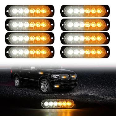 Imagem de DIBMS Luzes estroboscópicas de emergência de LED, 8 x branco âmbar, 6 luzes de LED estroboscópicas, aviso de emergência, luz intermitente, barra de luz para carro, caminhão, van, veículo off-road,