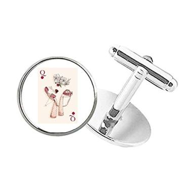 Imagem de DIYthinker Baralho de cartas de coração padrão Q botão redondo abotoaduras