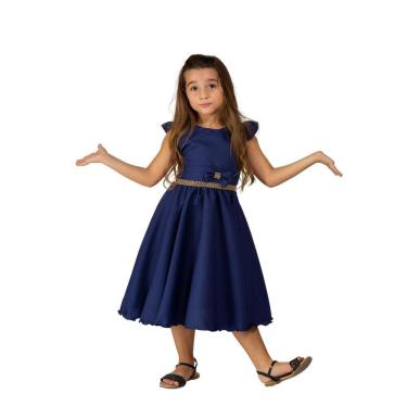 Imagem de Vestido Casual Azul Marinho Infantil De Festa 15 Anos Liso