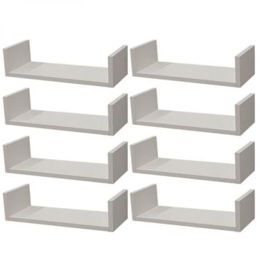 Imagem de Kit 8 Prateleiras U 40 X 15cm Branca Suporte Invisível