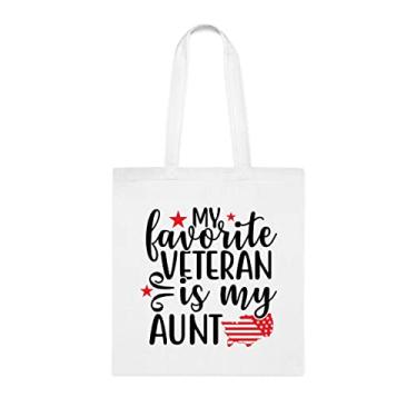 Imagem de Sacola My Favorite Veteran Is My Aunt (Minha Tia de Veteran é minha tia) presente para tia, bolsa de ombro tia, bolsas reutilizáveis, presente para tia da filha favorita, filho e crianças, Branco