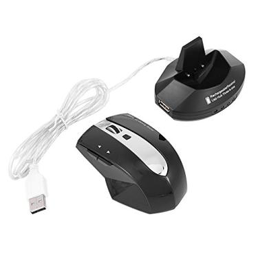 Imagem de Mouse óptico sem fio de 2,4 GHz, mouse para jogos recarregável com base de carregamento, hub USB de 3 portas, PC, mouse óptico sem fio (azul)