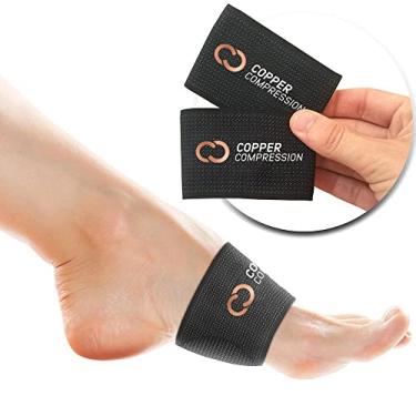 Imagem de Copper Compression Suporte de arco acolchoado de cobre – 2 luvas para alívio da dor para cuidados com os pés para fascite plantar, esporões de calcanhar – pés largos e estreitos – pés chatos e arcos
