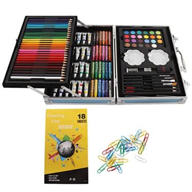 Imagem de Conjunto de 200 peças de pintura infantil, variedade completa de ferramentas de pintura requintadas diamantes pontos kit de acessórios de caixa de alumínio conjunto de lápis de cor marcadores de giz de cera para adultos meninas mulheres