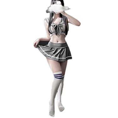 Imagem de Cosplay schoolgirl suit Japanese lingerie female uniform temptation sexy perspective (grey)