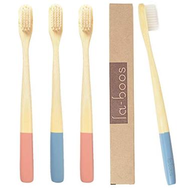Imagem de Escovas de Dentes de Bambu Pacote com 4 | Ecológicas e Biodegradáveis | Cerdas naturais macias e sem BPA sem plástico para gengivite e dentes sensíveis | Escova de dentes ecológica reciclável para homens e mulheres | Da laboos