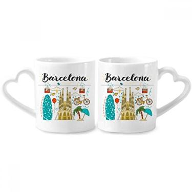 Imagem de Conjunto de canecas de porcelana para casais, sagrada espanhola Barcelona com coração de cerâmica