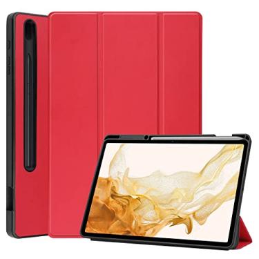 Imagem de Capa do caso da tabuleta. Caso do Samsung Galaxy Tab S8 Plus 12.4 (SM-X800, SM-X806)/S7 Mais 12,4" /S7 Fe Tábua, Tpu Casca traseira, caixa de barriga inteligente leve e leve (Color : Red)