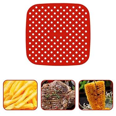 Imagem de Tapete Silicone Air Fryer Tapete Protetor Fritadeira Antiaderente 19 CM (Quadrada, Vermelha)