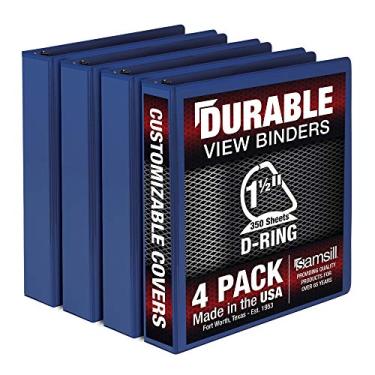 Imagem de Samsill Fichário durável de 3,8 cm, feito nos EUA, fichário de anel D, fichário personalizável de visualização clara, azul, pacote com 4, cada um comporta 350 páginas