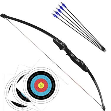 Imagem de Arco e Flecha Destro Profissional Recurvo em Madeira Preta 40lbs + 5 Flechas de Fibra de Vidro com Ponta de Alumínio + 3 Alvos 40x40 Para Treino Tiro ao Alvo Campeonato Treinamento