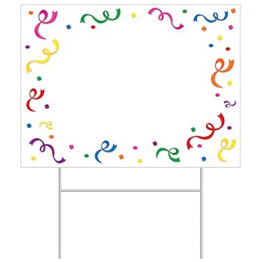 Imagem de Beistle Placa de plástico em branco para decoração de festa de aniversário ao ar livre, 29 x 39 cm, multicolorido