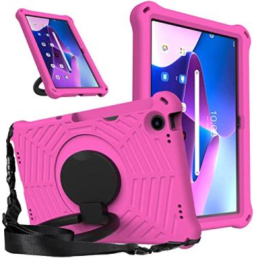 Imagem de Capa para tablet Lenovo Tab M10 Plus de 10,6 polegadas 2022 TB-125F/128F para crianças – Capa leve de EVA à prova de choque com alça giratória de 360°, capa robusta com alça de ombro, rosa vermelha