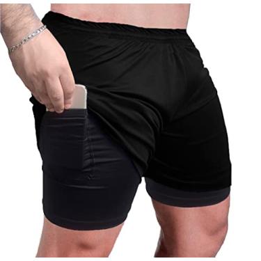 Imagem de Shorts Masculinos Shorts de Corrida Masculino 2 em 1 com Bolso Shorts de Exercício de Secagem Rápida para Treino de Academia (Tamanho M)