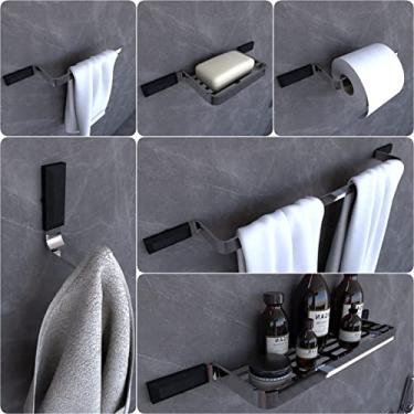 Imagem de Kit Acessórios Para Banheiro Cromado e Preto Empire 6 peças