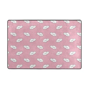 Imagem de My Little Nest Tapete de área pequeno coelho branco rosa leve antiderrapante tapete macio 1,2 m x 1,8 m, esponja de memória para ambientes internos e externos tapete para entrada, sala de estar, quarto, escritório, cozinha, corredor