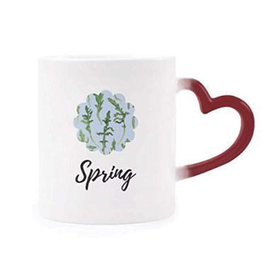 Imagem de Caneca com desenho de folhas de samambaia, planta sensível ao calor, caneca de grés que muda de cor vermelha