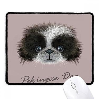 Imagem de Mousepad preto e branco fofo pekingese para animais de estimação com bordas costuradas Tapete de borracha para jogos