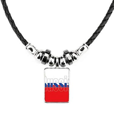 Imagem de DIYthinker Colar com nome da bandeira da Rússia Joia Torque Pingente de corda de couro