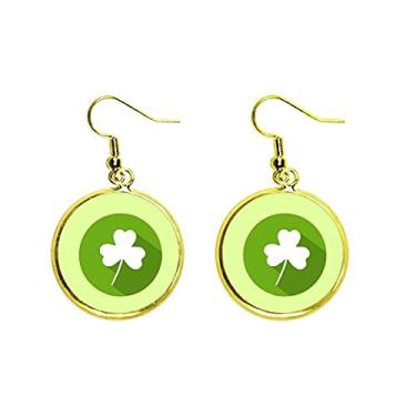 Imagem de Brinco dourado com pingente de orelha verde do dia nacional irlandês da trevo, joia feminina