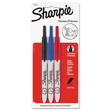 Imagem de SHARPIE 1735794 Marcador Permanente Retrátil Ponta Ultrafina Preto Azul Vermelho 3/Conjunto 1 Unidade (Pacote Com 3) Preto