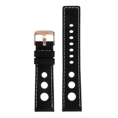 Imagem de Pulseira de rel gio de libera o r pida Rally de borracha de silicone StrapsCo - Escolha sua cor - 18 mm, 20 mm, 22 mm, 24 mm, Black & White (Rose Gold Buckle), 20mm