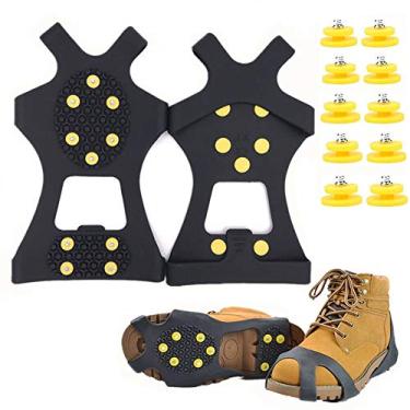 Imagem de Aerexier - Chuteiras de Gelo Aerexier - Antiderrapantes para Tração em Neve e Gelo - Calçado Elástico com 10 Fechos de Aço para Mulheres e Homens (10 Pinos Extras)