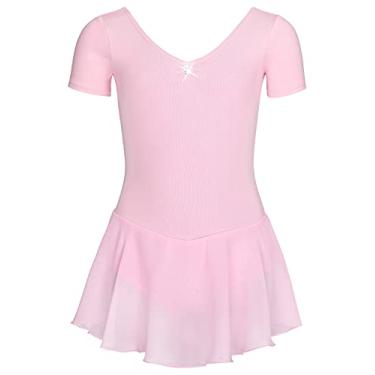 Imagem de Collant de balé tanzmuster Girls com manga curta e strass, feito de mistura de algodão macio e durável - lindo vestido de dança para crianças em muitas cores, 01 Pink, 128/134 (8-9 years)