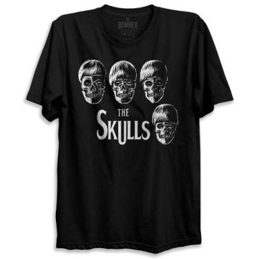Imagem de Camiseta Preta Banda The Beatles Skulls John Paul George Ringo Bomber.