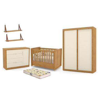 Imagem de Dormitório Tutto New 2 Portas, Cômoda 1 Porta, Berço com Colchão D18 e Prateleiras - Matic Móveis