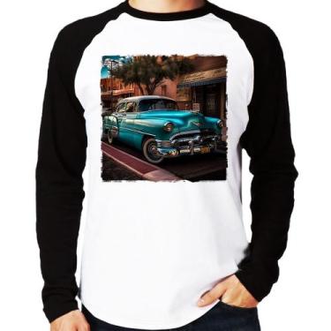 Imagem de Camiseta Raglan Carro Clássico Azul Manga Longa - Foca Na Moda