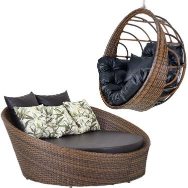 Imagem de Kit Balanço Ninho e Chaise Hungria em Alumínio para Área, Jardim, Piscina - Trama
