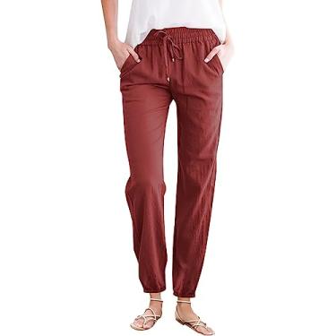 Imagem de Calça social formal masculina calça de perna larga com bolsos calças femininas cordão estilo cintura alta com bolso jogging, Vinho, G