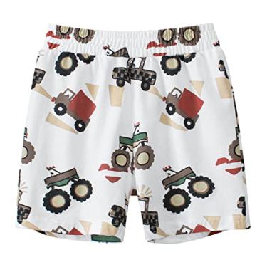 Imagem de Shorts xadrez para meninos grandes verão para meninos shorts de desenho animado estampa de carro shorts casual moda para shorts bebê, Branco, 4-5T