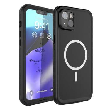 Imagem de PuRoxx Capa à prova d'água para iPhone 15 Pro Max/15 Pro/15 Plus/15, capa protetora de corpo inteiro de 360°, capa fina com carregamento magnético sem fio, preta, 15ProMax